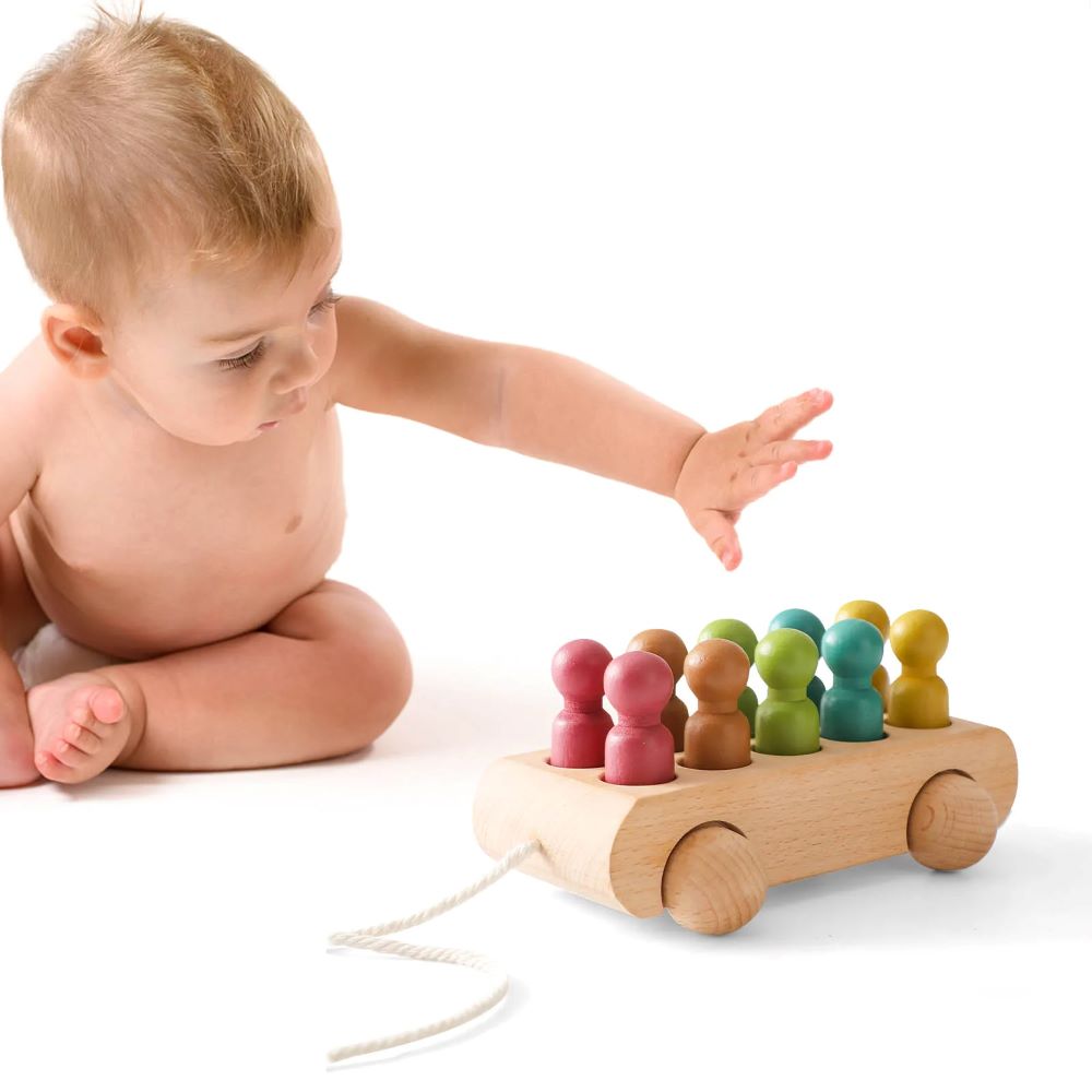 Montessori Wooden Beech Trolley Toy for Baby