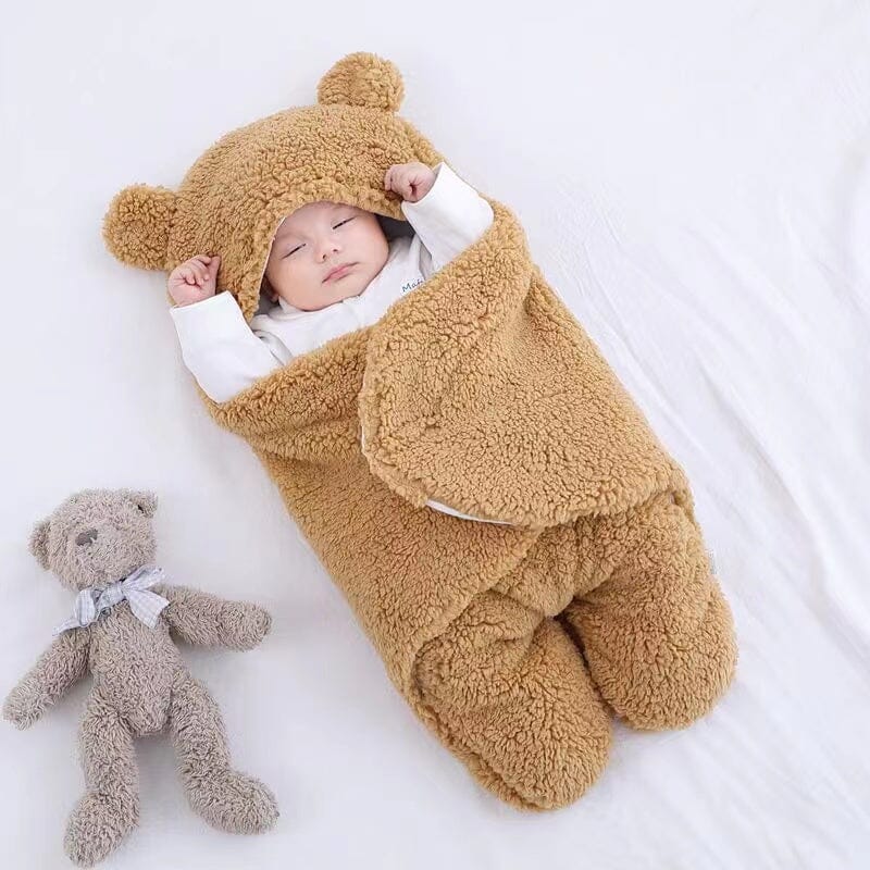 Ultra soft bear ears winter quilted plush baby swaddle