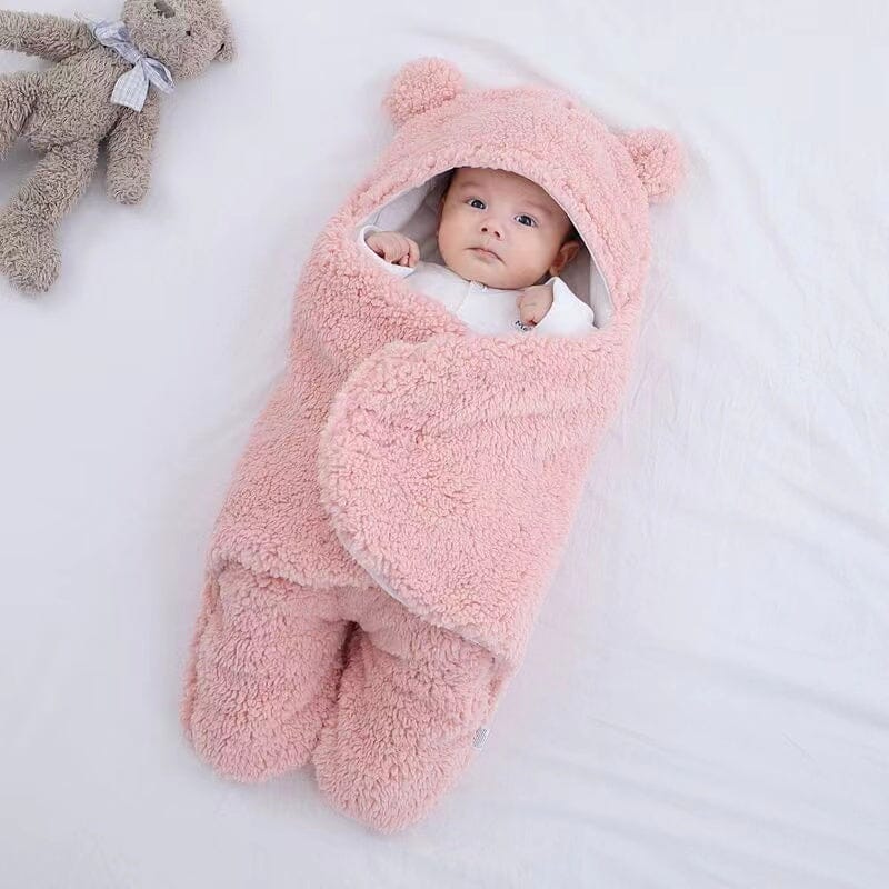 Ultra soft bear ears winter quilted plush baby swaddle