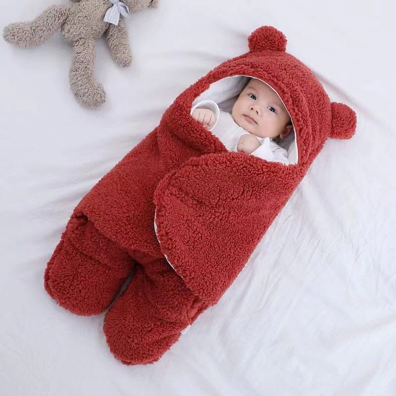 Ultra soft bear ears winter quilted plush baby swaddle